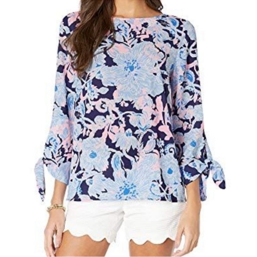 NWT Lilly Pulitzer Langston Top, Bright Navy, Amore  Please, XXS